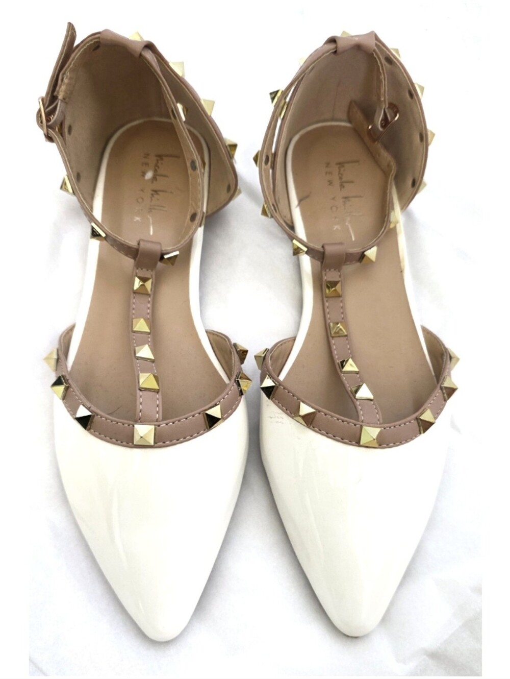 New NICOLE MILLER Ashley Studded T-strap Flats 8